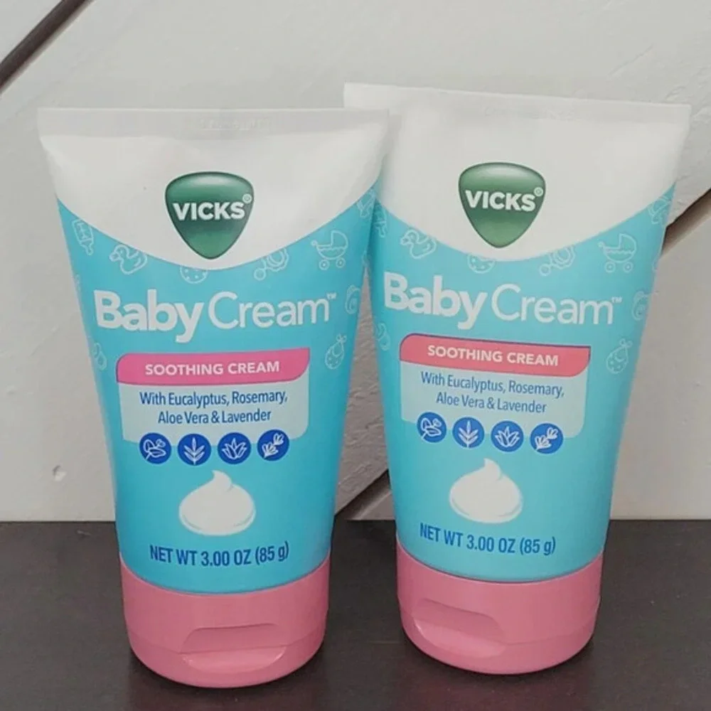 2 Vicks Baby Cream Soothing Cream Eucalyptus Rosemary Aloe Vera & Lavender‎ 14CT